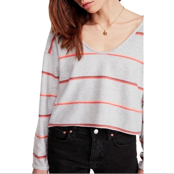 Free People Make You Mine Sweater in Grey Stripe Combo - NWT - Sz. Large - Picture 6 of 12